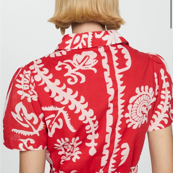 Mango Red & White Print Patterned Mini Dress in 100% Cotton with Pockets - Picture 6 of 14